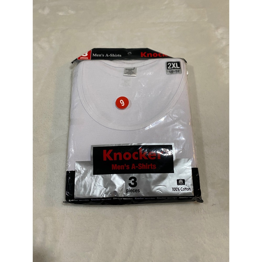 Knocker Mens A-Shirts 3 Pack White 100% Cotton Ribbed Tank Tops 2XL AKW001